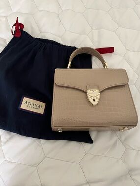 Aspinal London Taupe Croc-Embossed Top-Handle Satchel